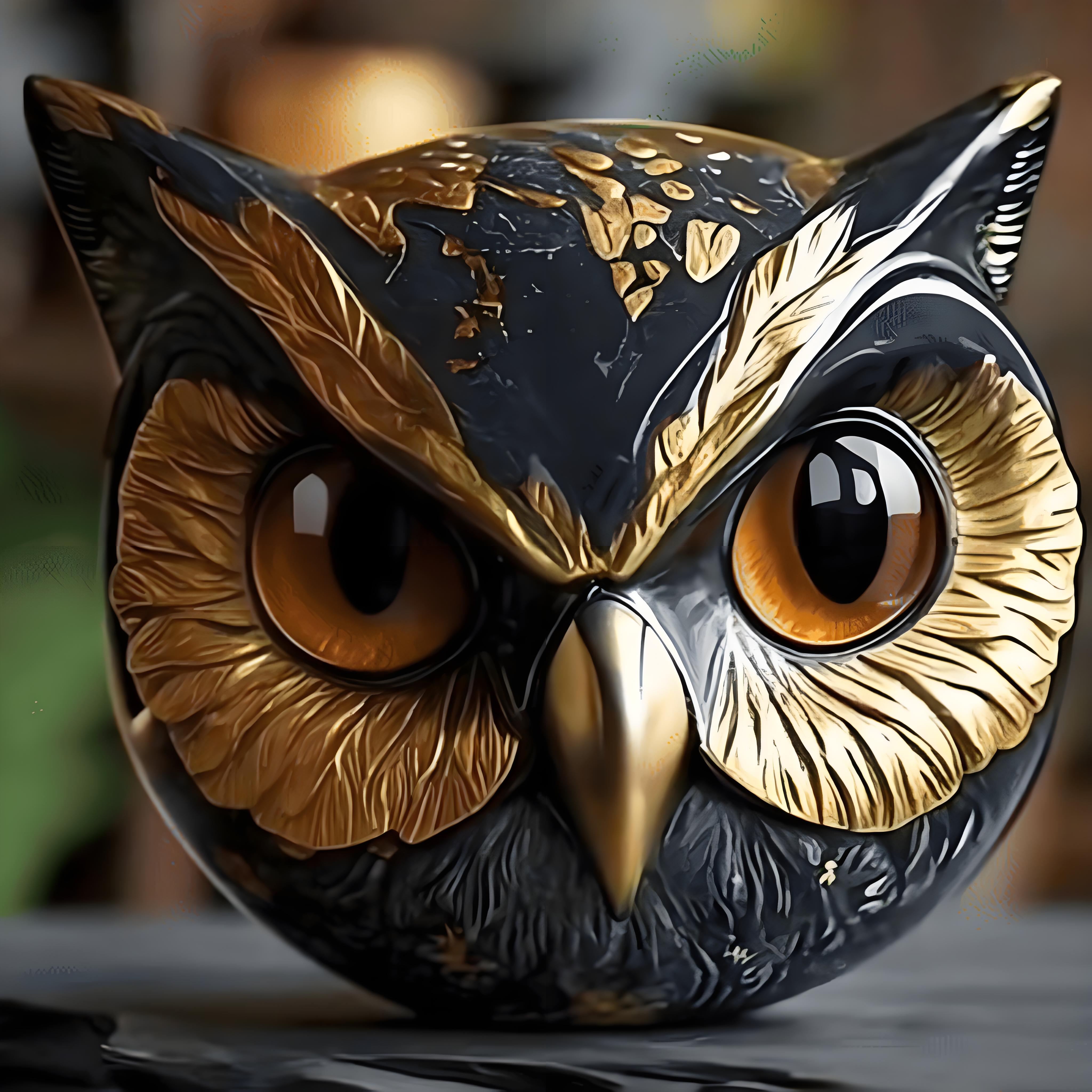  Luxurious Black-Gold Owl Stone Sculpture