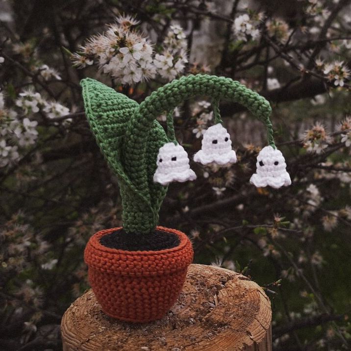 Handmade Crochet Lily of the Valley Plant with Ghost Flowers