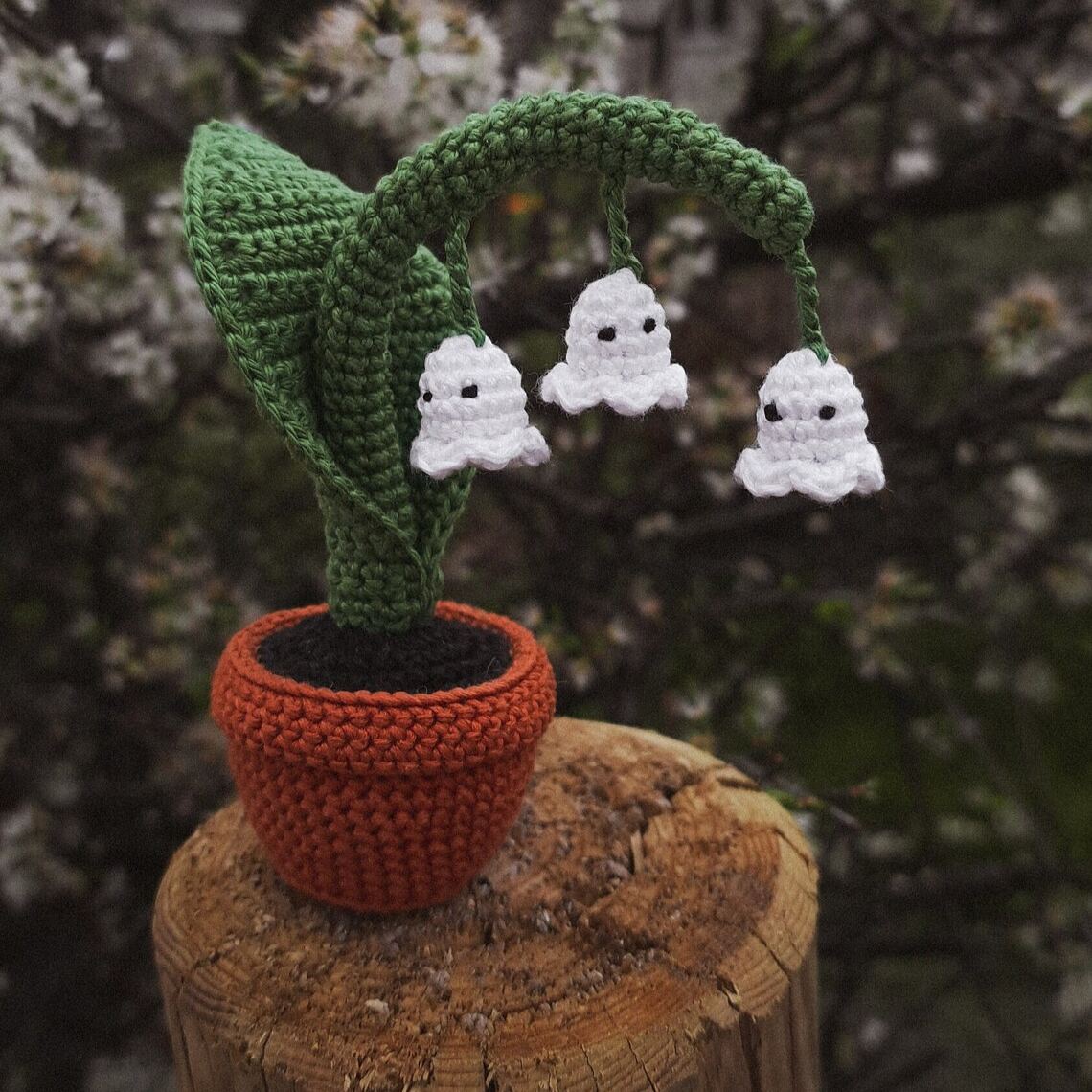 Handmade Crochet Lily of the Valley Plant with Ghost Flowers