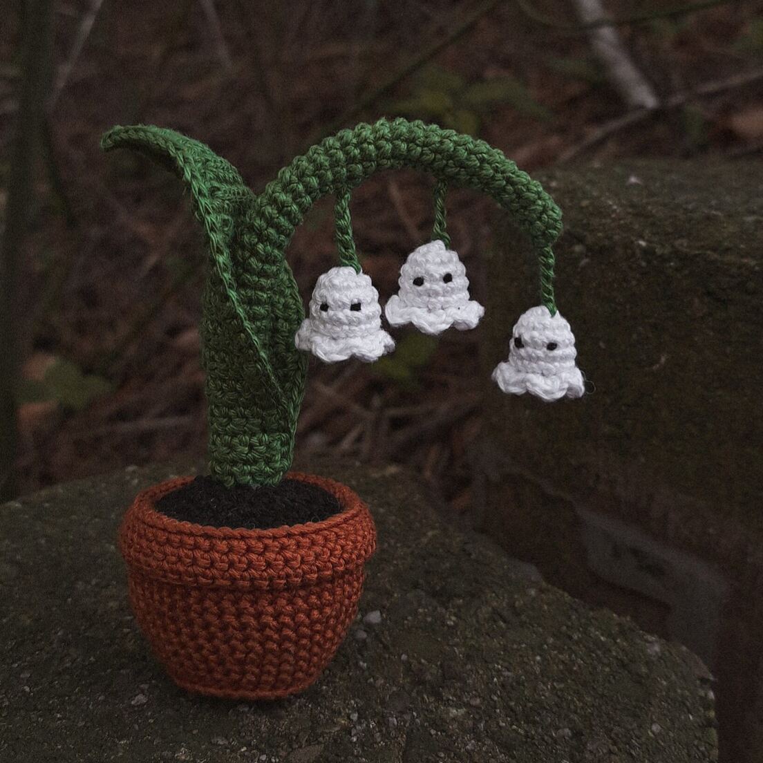 Handmade Crochet Lily of the Valley Plant with Ghost Flowers