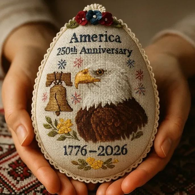 Patriotic Stitch Legacy: US 250th Anniversary Embroidery  Ornament