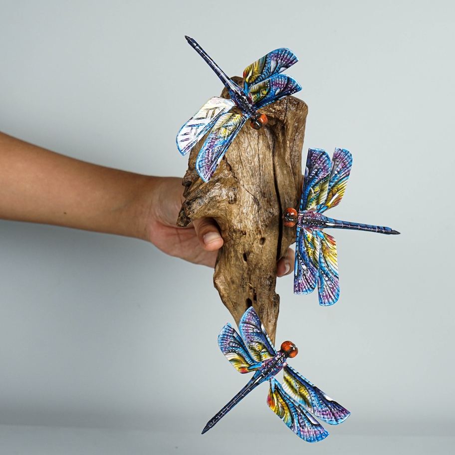 Hanging Blue Dragonflies Sculpture