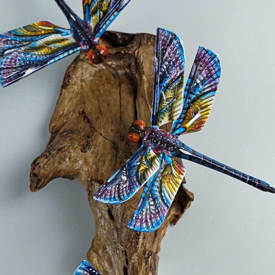 Hanging Blue Dragonflies Sculpture