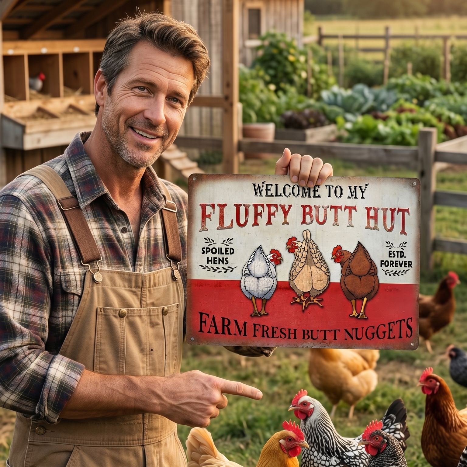  🐔Personalized "Fluffy Butt Hut" Farm Sign – Spoiled Hens & Rustic Charm