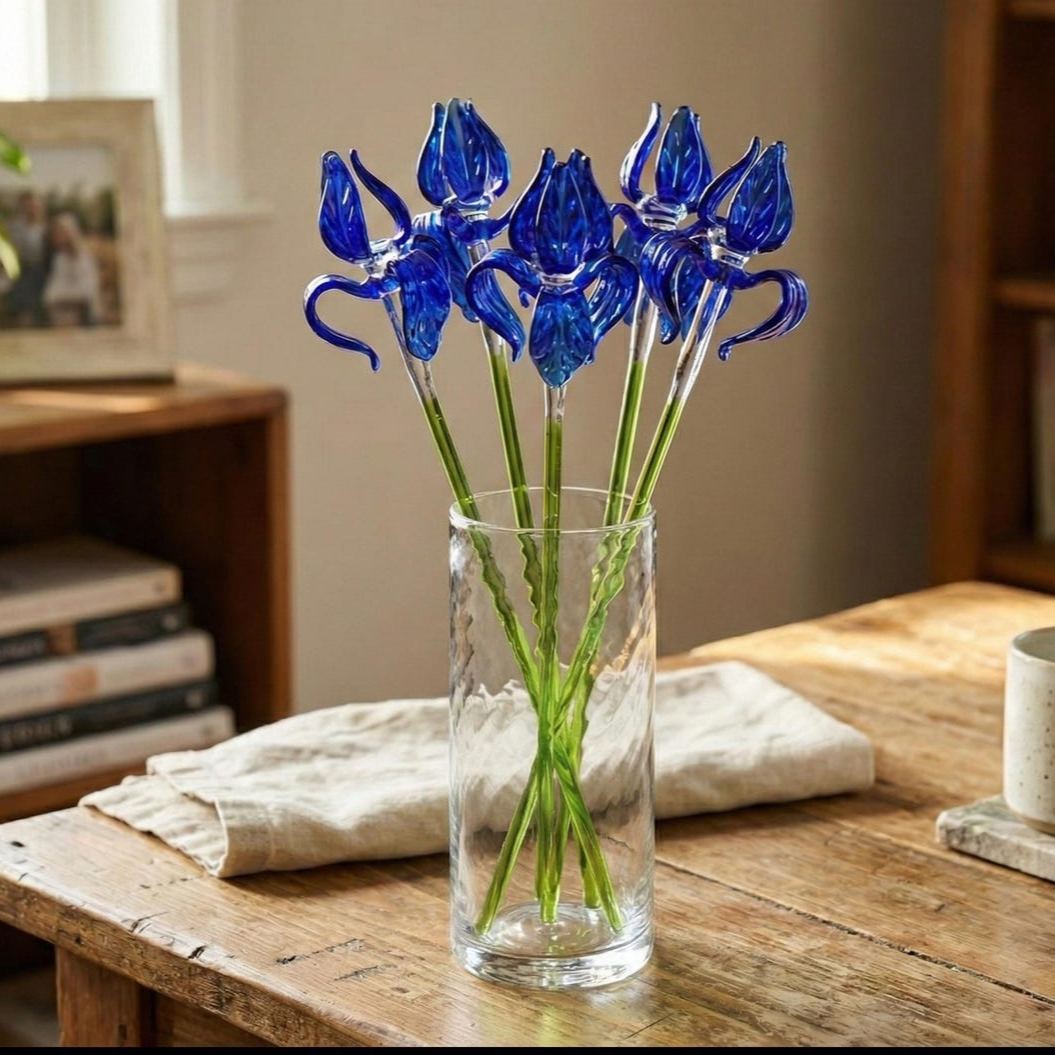 Hand Blown Glass Iris Flower