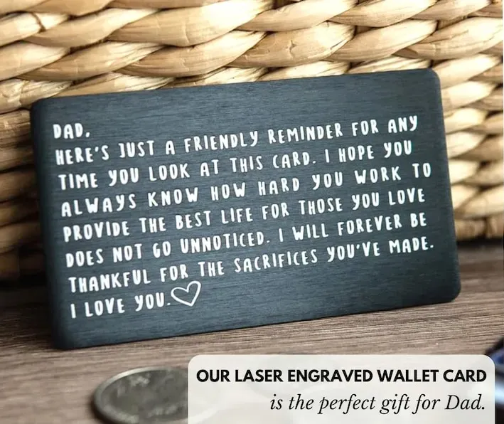 Fathers Day Card for Dad from Son or Daughter Remind Dad How Much He Means to You with this Laser Engraved Wallet Card image 2
