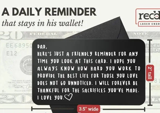 Fathers Day Card for Dad from Son or Daughter Remind Dad How Much He Means to You with this Laser Engraved Wallet Card image 3