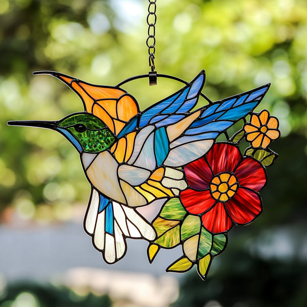 Hummingbird Stained Glass Window Hanging - Mother's Day Special Edition