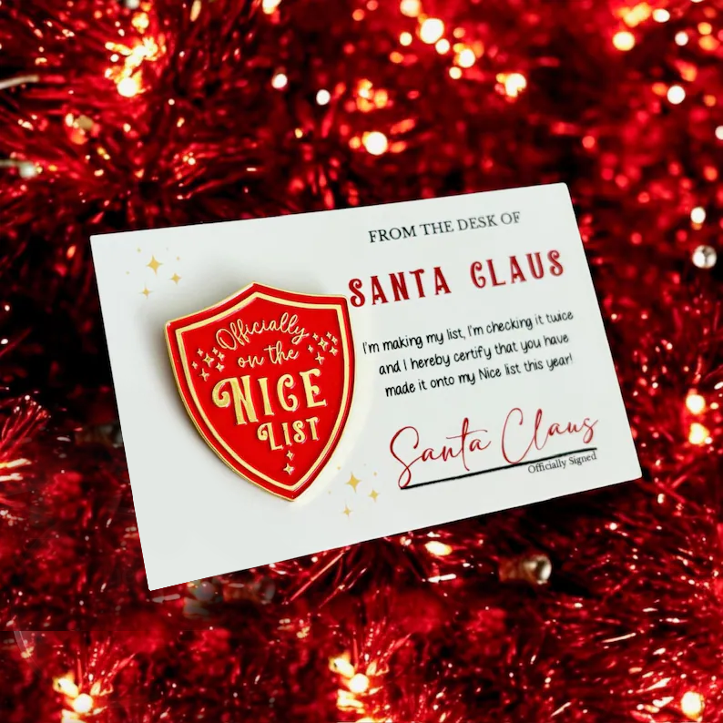Santa Nice List Pin Badge