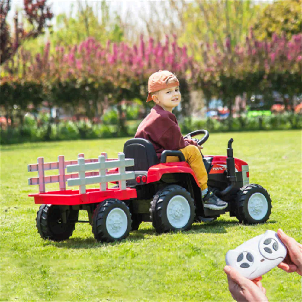 2024 New 2-6 Years Old Children Electric Tractor with Trailer, Remote Control, 2x35W Dual Motors, LED Light, USB, Music, Seat Belt - Toy Kids Gift.