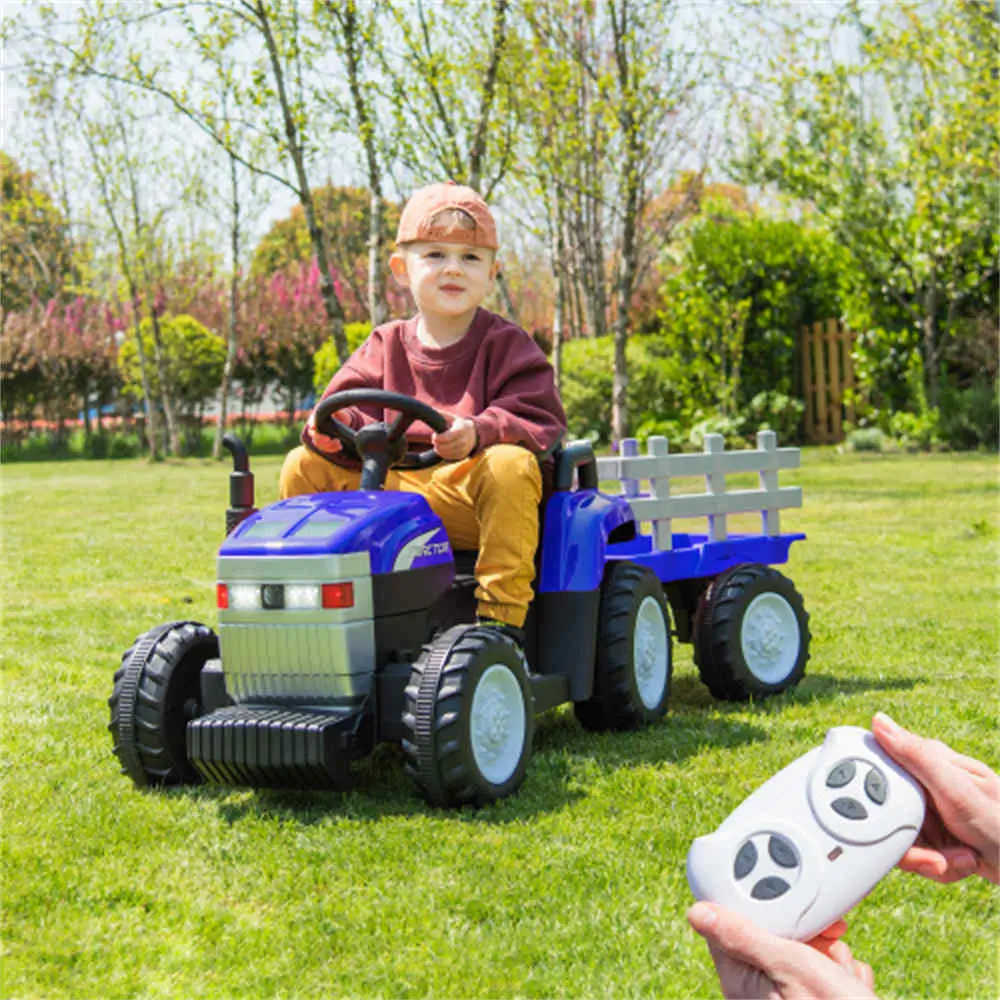 2024 New 2-6 Years Old Children Electric Tractor with Trailer, Remote Control, 2x35W Dual Motors, LED Light, USB, Music, Seat Belt - Toy Kids Gift.