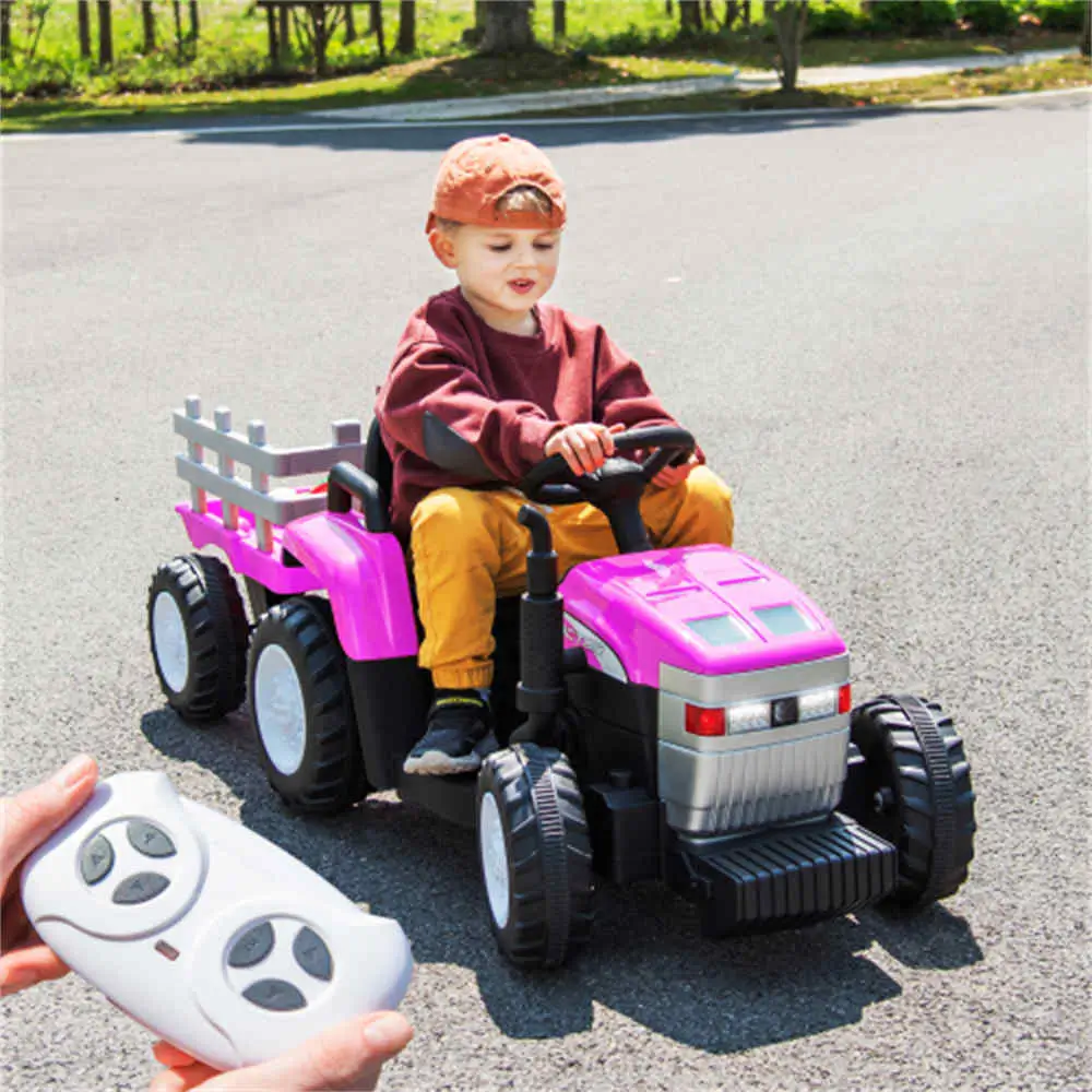 2024 New 2-6 Years Old Children Electric Tractor with Trailer, Remote Control, 2x35W Dual Motors, LED Light, USB, Music, Seat Belt - Toy Kids Gift.