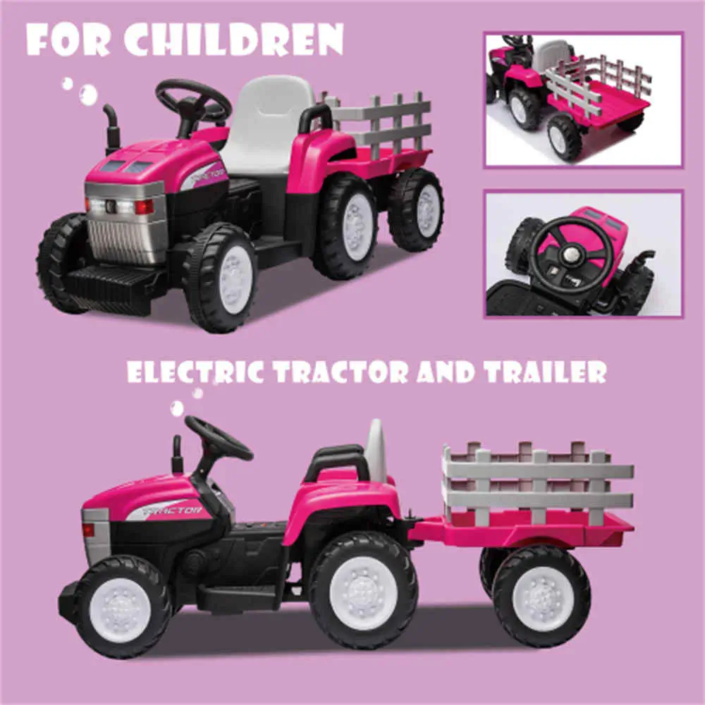 2024 New 2-6 Years Old Children Electric Tractor with Trailer, Remote Control, 2x35W Dual Motors, LED Light, USB, Music, Seat Belt - Toy Kids Gift.