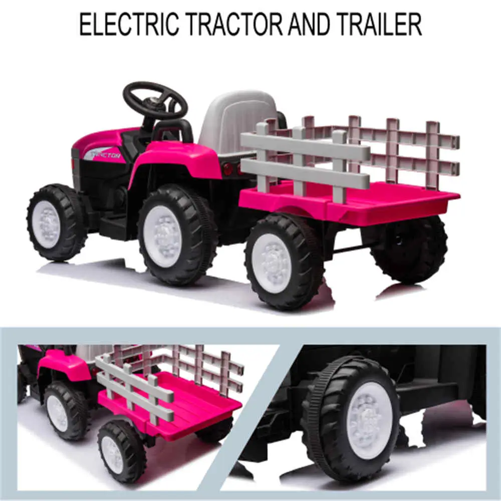 2024 New 2-6 Years Old Children Electric Tractor with Trailer, Remote Control, 2x35W Dual Motors, LED Light, USB, Music, Seat Belt - Toy Kids Gift.