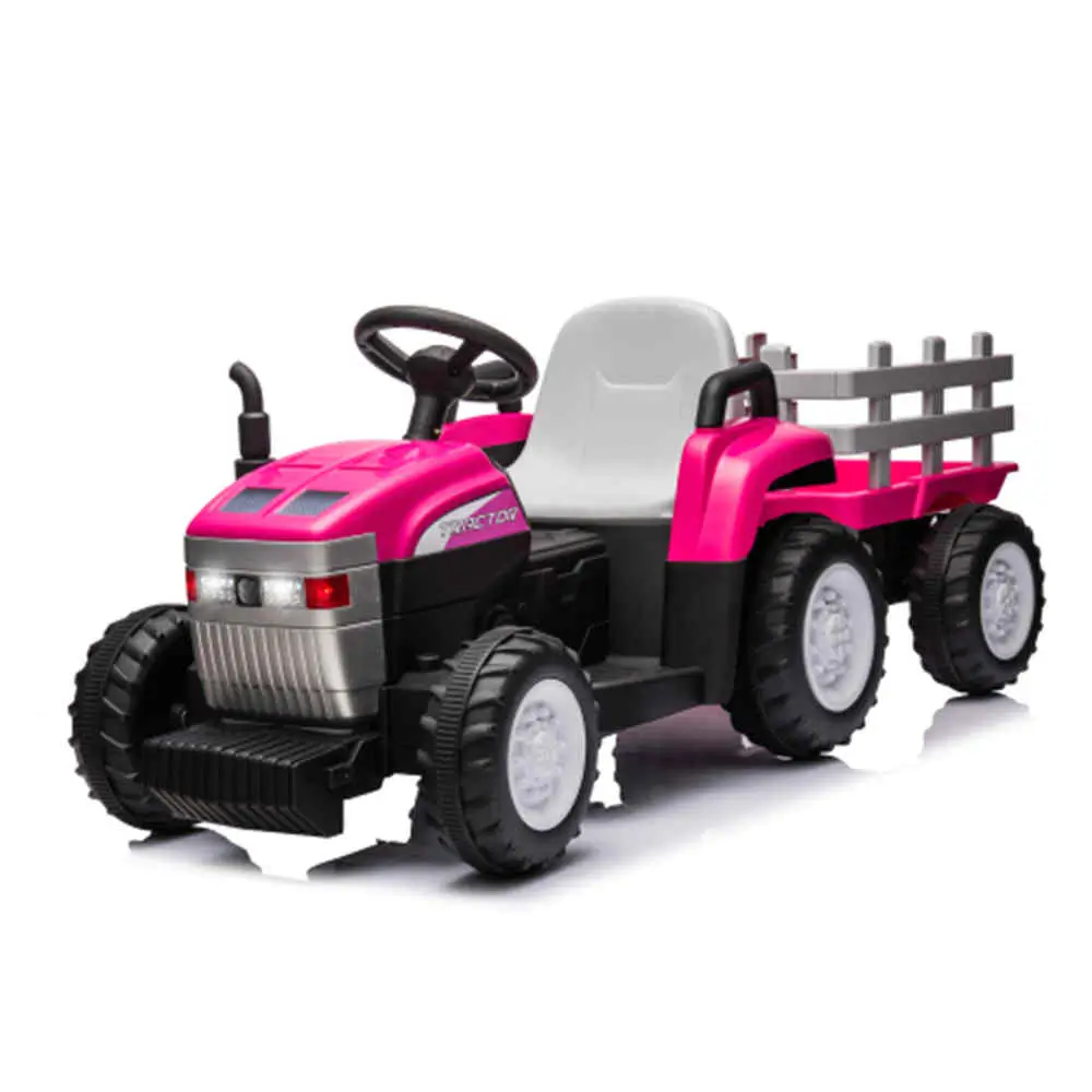 2024 New 2-6 Years Old Children Electric Tractor with Trailer, Remote Control, 2x35W Dual Motors, LED Light, USB, Music, Seat Belt - Toy Kids Gift.