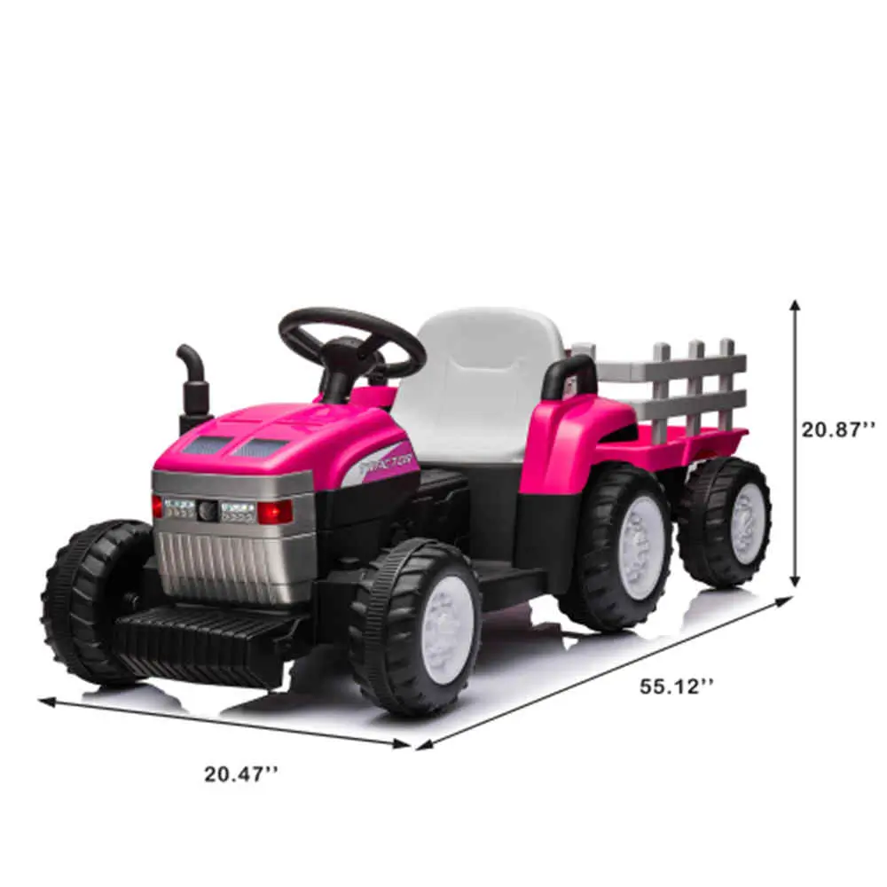 2024 New 2-6 Years Old Children Electric Tractor with Trailer, Remote Control, 2x35W Dual Motors, LED Light, USB, Music, Seat Belt - Toy Kids Gift.