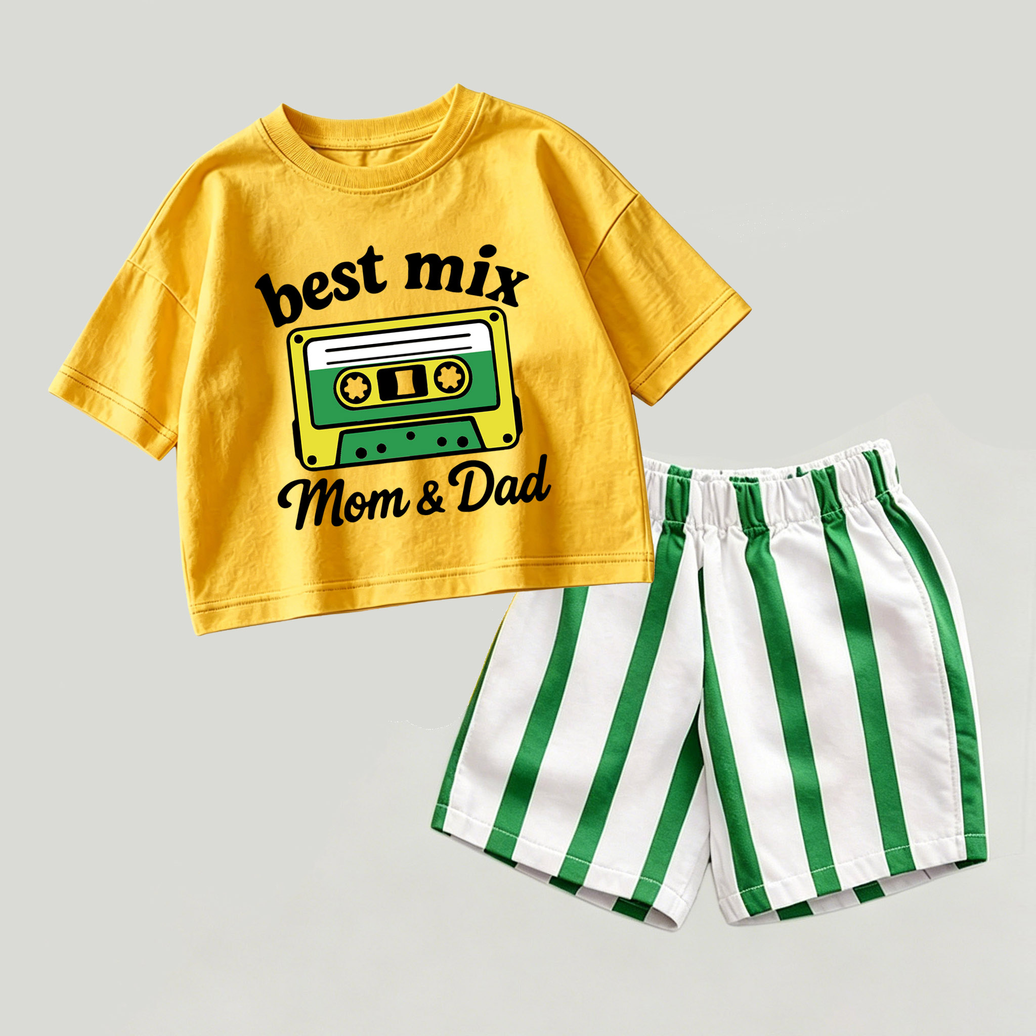 BEST MIX MOM&DAD Baby Gelb-Grünes Spitze und Streifen Shorts 2-teiliges Set - Gelb & Grün - 2-3J - image 1