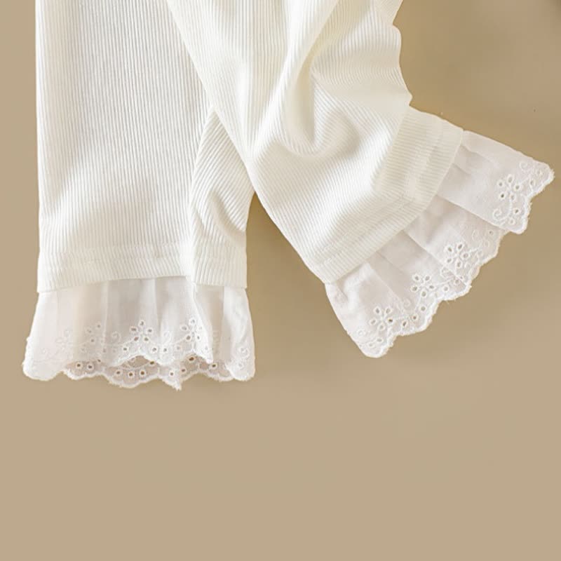 Beige Lace für Baby und Kleinkind-Mädchen, Gerippt, mit Rüschensaum und Spitze - image 5