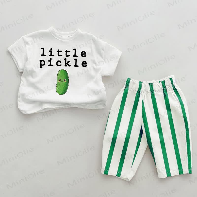 LITTLE PICKLE Baby , vertikal Streifen 2-teiliges Set - Weiß & Grün - 2-3J - image 1