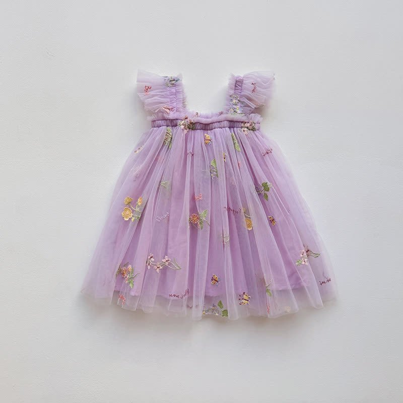 Kleid für Kleinkindermädchen mit Blume, Netzstoff und fliegenden Ärmeln - Lila - 5-7J - image 8