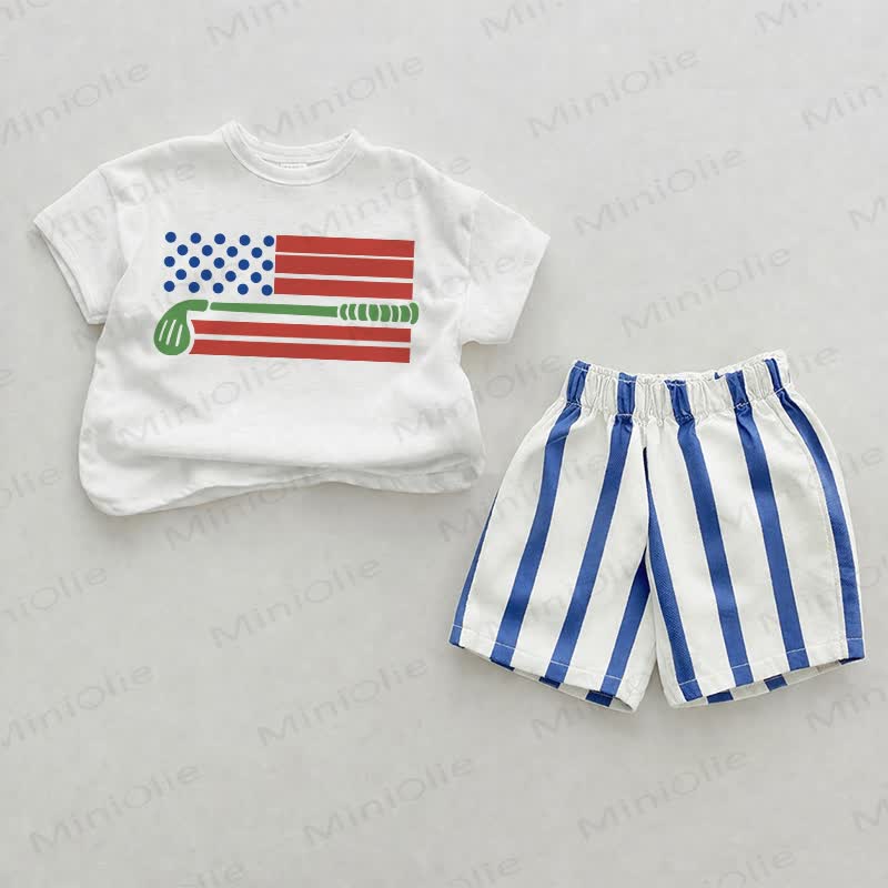 Baby Print Blau Vertikal Streifen 2-teiliges Shorts Set - Weiß & Blau - 2-3J - image 1