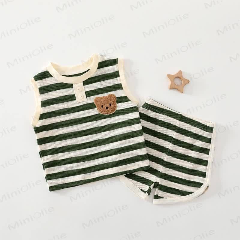 Baby Soft Stricken Bär Streifen Tanktop and Shorts 2-teiliges Set - Grün - 3-4J - image 4