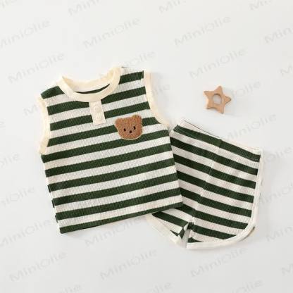 Baby Soft Stricken Bär Streifen Tanktop and Shorts 2-teiliges Set - Grün - 3-4J - image 4