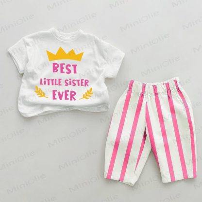 BEST LITTLE SISTER EVER Baby Rosa Vertical Streifen 2-teiliges Set - Weiß & Rosa - 2-3J - image 1