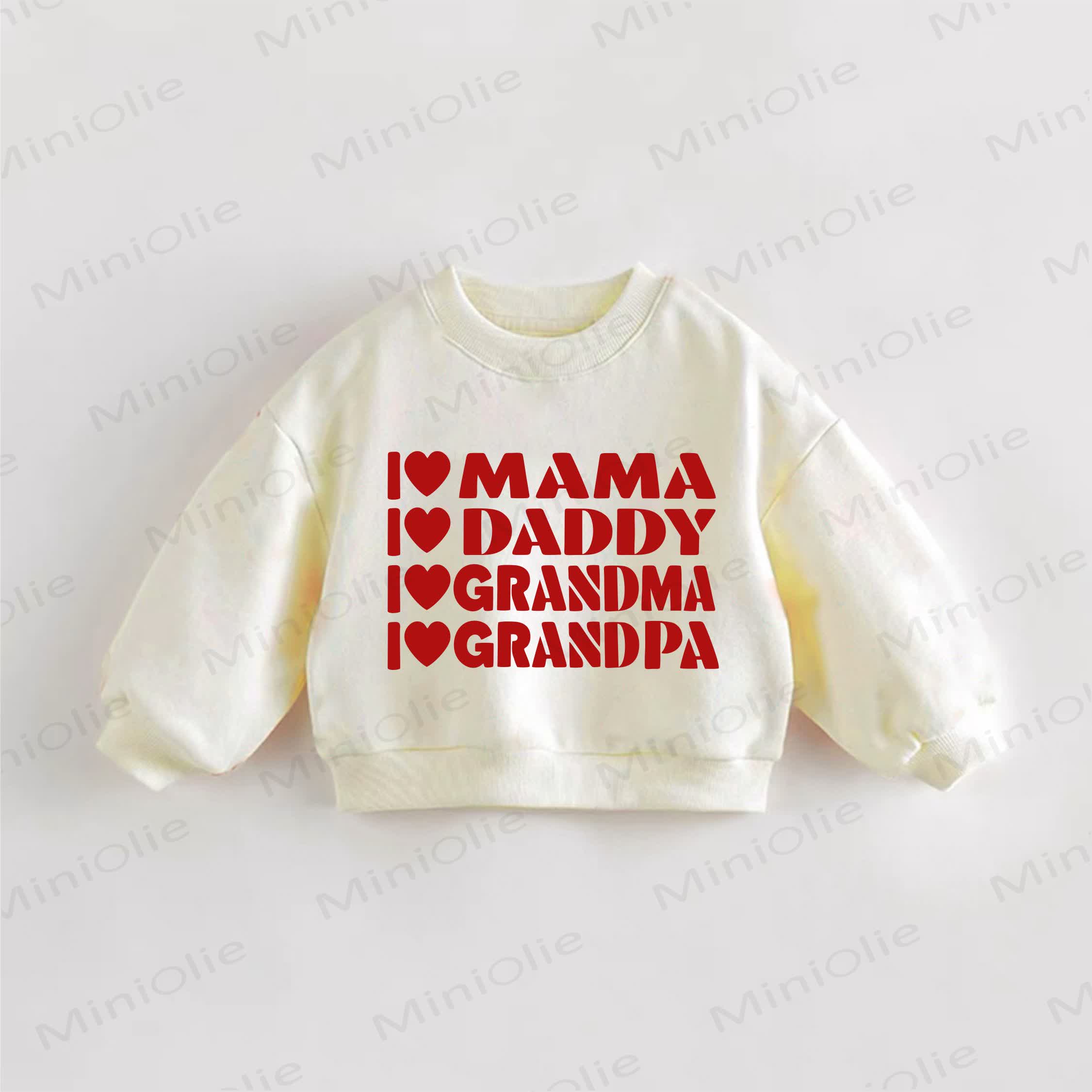 Ich ❤ MAMA/ DADDY/ Oma / Opa Baby Kleinkind Slogan Sweatshirt - Creme - 3-5J - image 1