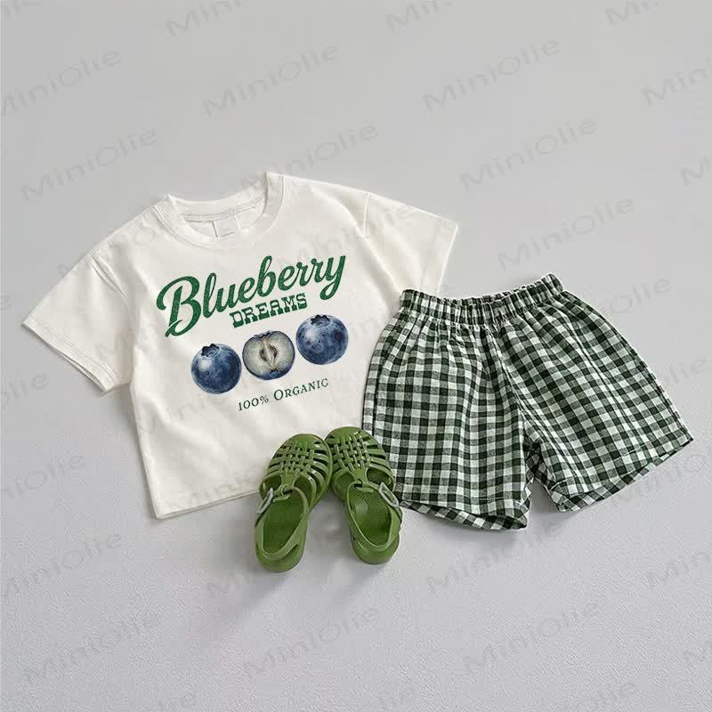 BLUEBERRY DREAMS 100% BIO Baby T-Stück und Shorts 2-teiliges Set - Weiß & Grün - 3-5J - image 1
