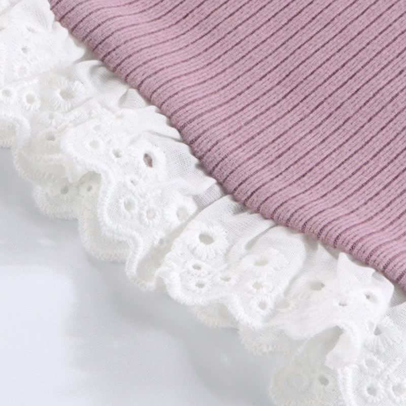 Langarm-T-Shirt mit Gerippt Schleife und Lace für Kleinkind - image 13