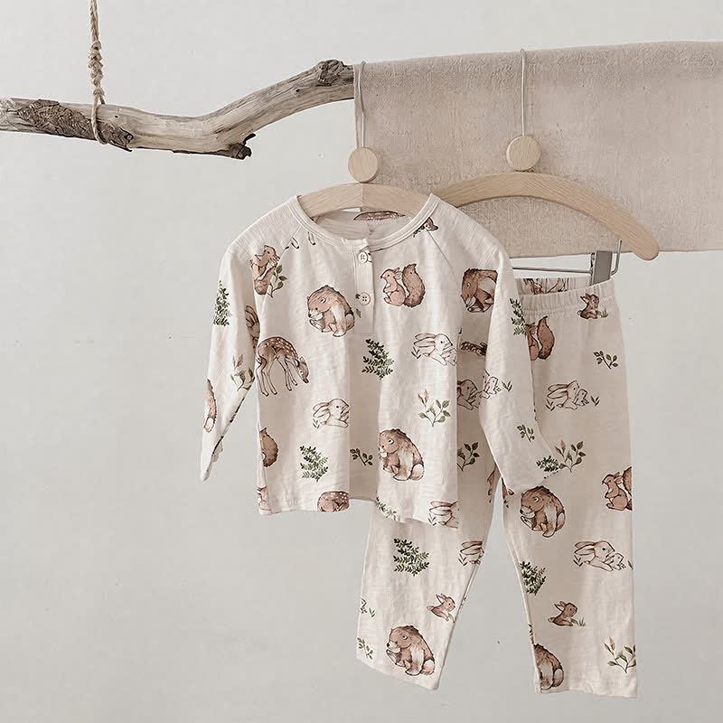 Kleinkind Baby Schlafanzug Set , Beige /grau, 2-teilig - Beige Tier - 6-7J - image 4