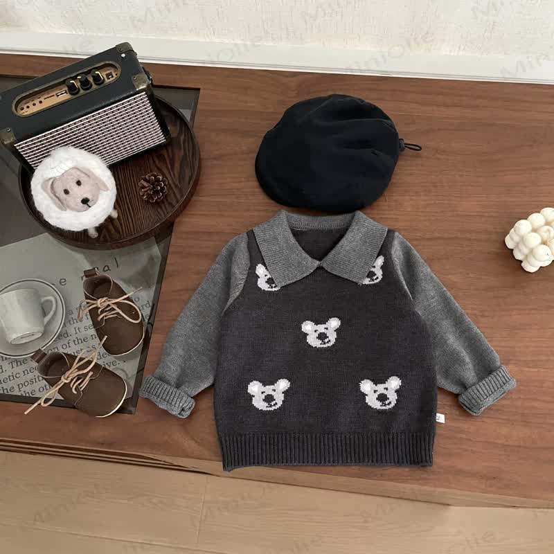 Pullover und Shorts mit Koala-Motiv für Baby und Kleinkind (Jungen) mit Polokragen und Shorts - Grauer Pullover - 3-5J - image 4