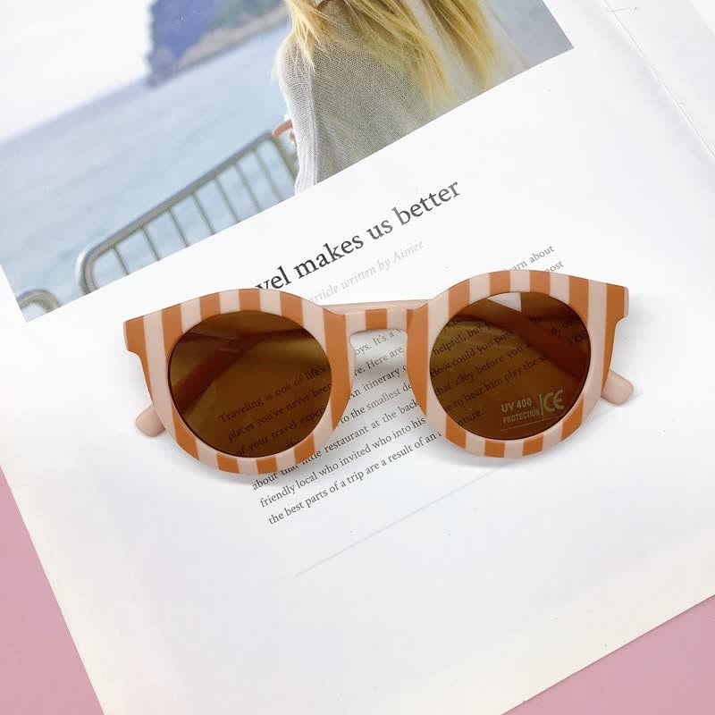 Baby Sonnenbrille mit Streifen Schachbrett ( 1 Jahre) - Hellbraun & Rosa - image 3