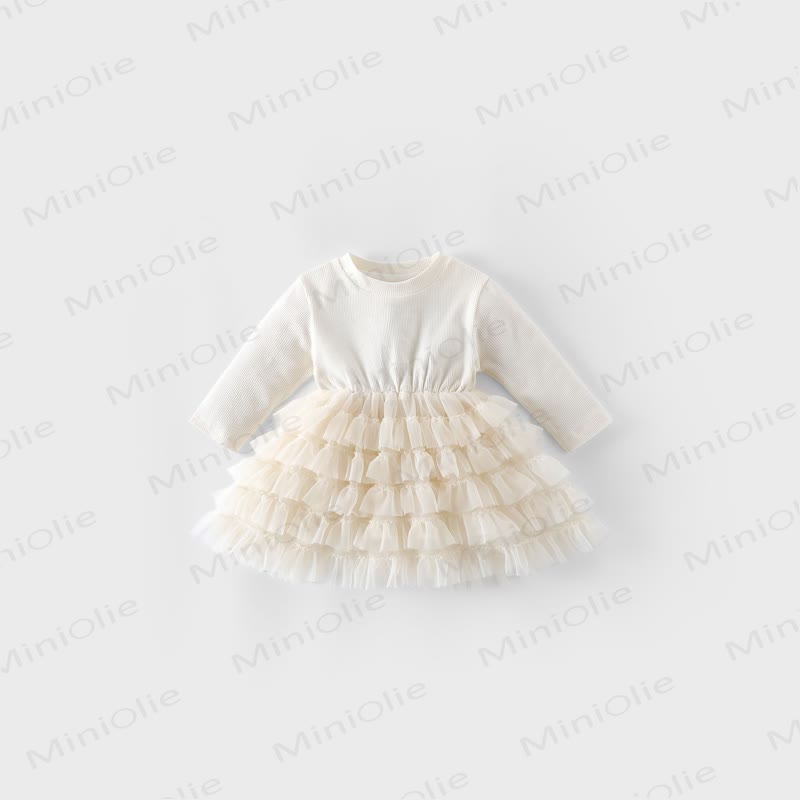 Baby Kleinkind Mädchen Einfarbig Kleid/ Bunt Strickjacke - Beige Kleid - 5-7J - image 3