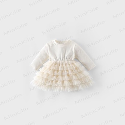 Baby Kleinkind Mädchen Einfarbig Kleid/ Bunt Strickjacke - Beige Kleid - 5-7J - image 3