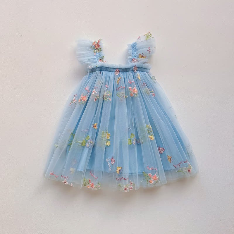 Kleid für Kleinkindermädchen mit Blume, Netzstoff und fliegenden Ärmeln - Blau - 5-7J - image 9