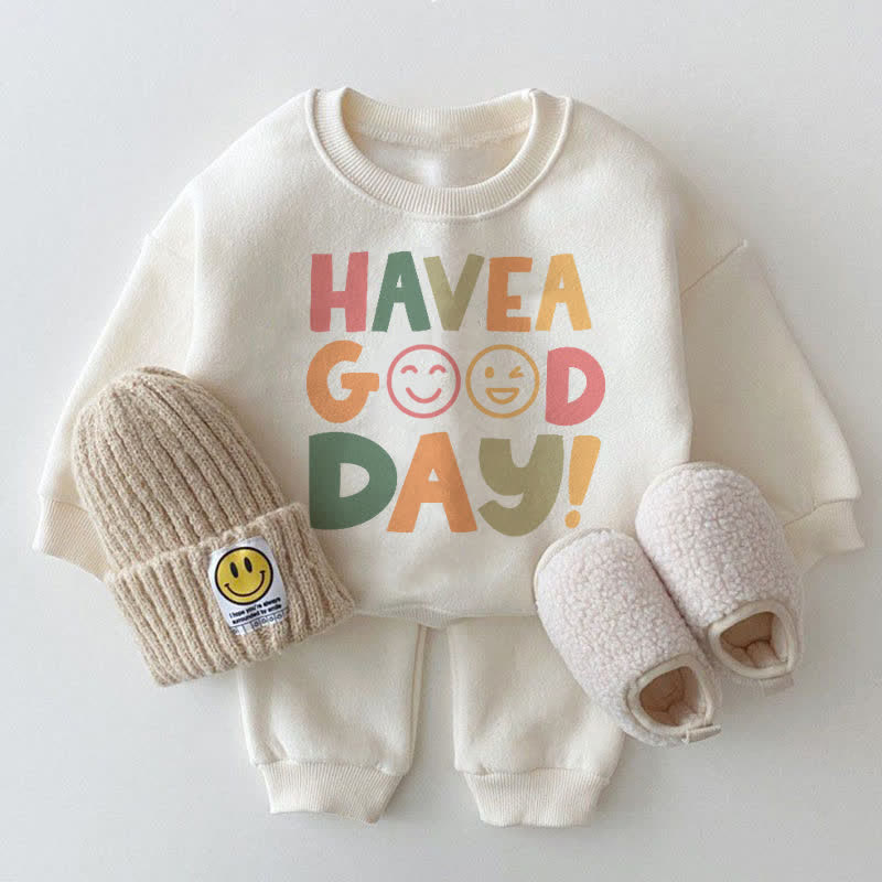 HAVE A GOOD DAY Baby White Sweatshirt 2 piece Set