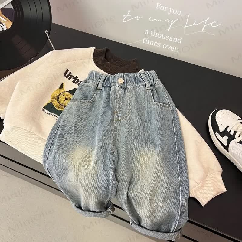 Jeans mit Cartoon-Apfeldruck für Kinder-Jungen - Blau - 10Y - image 1