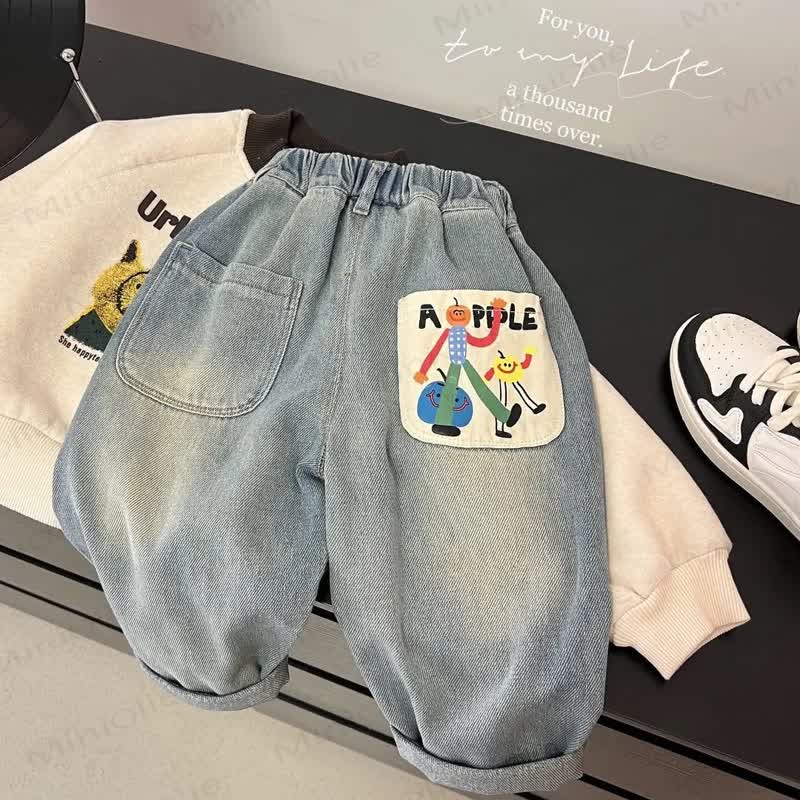 Jeans mit Cartoon-Apfeldruck für Kinder-Jungen - image 3
