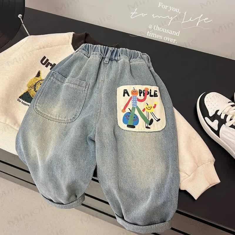 Jeans mit Cartoon-Apfeldruck für Kinder-Jungen - image 3