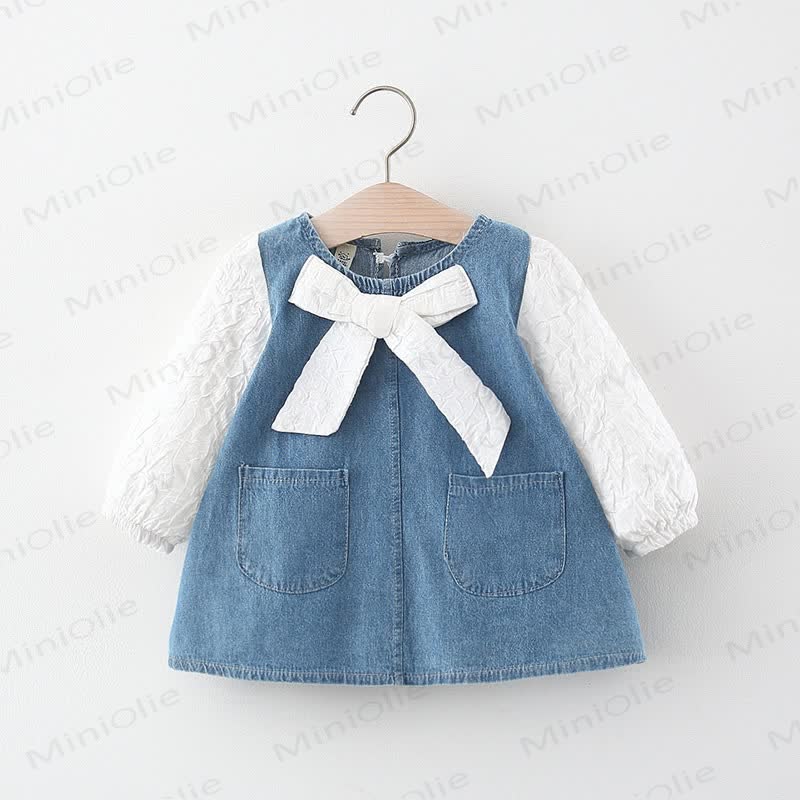 Süß Denim mit großer Schleife für Babys - Weiß - 3-4J - image 1