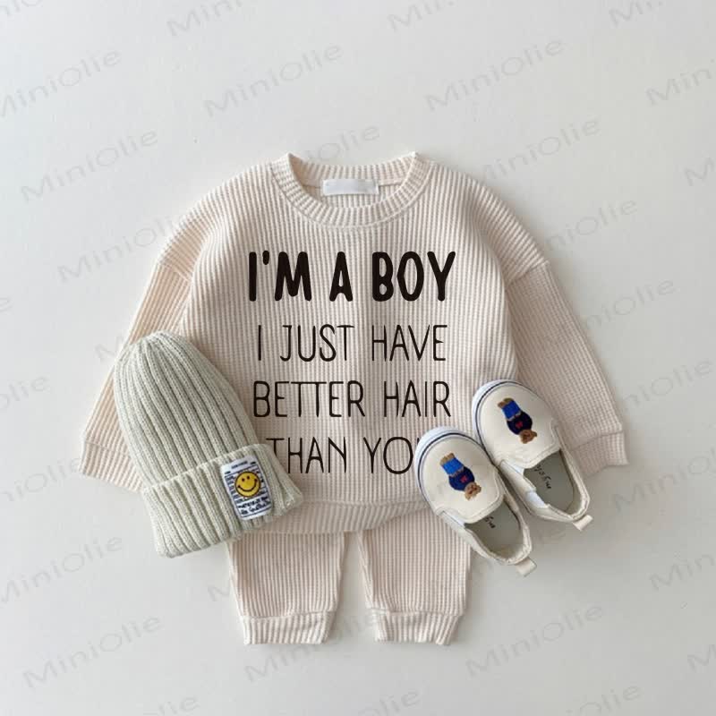 I HAVE BETTER HAIR THAN YOU Baby Waffel 2-teiliges Set - Beige - 18-24M - image 1