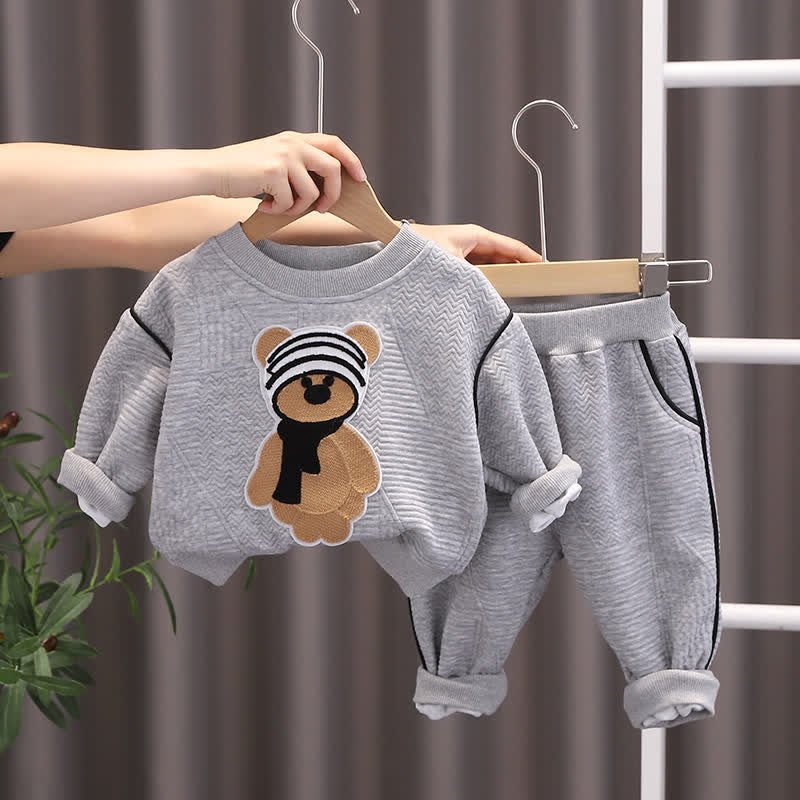 2-teiliges Sportanzug Set mit einfachem Bär -Motiv für Babys (J) - Grau - 3-5J - image 2