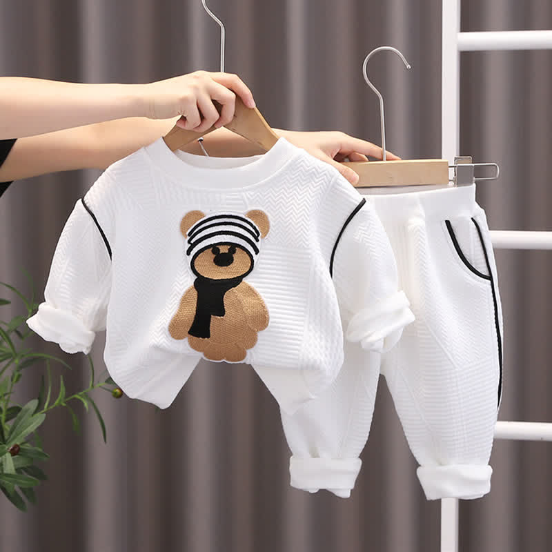 2-teiliges Sportanzug Set mit einfachem Bär -Motiv für Babys (J) - Weiß - 3-5J - image 1