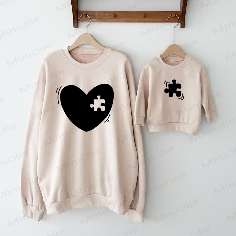 Herz Familien Sweatshirt für Mommy und mich - Beige - Sweatshirt für Erwachsene: XL - image 1 - image 2