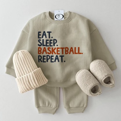 EAT SLEEP BASKETBALL REPEAT Baby Set - Grau Grün - 2-3J - image 1