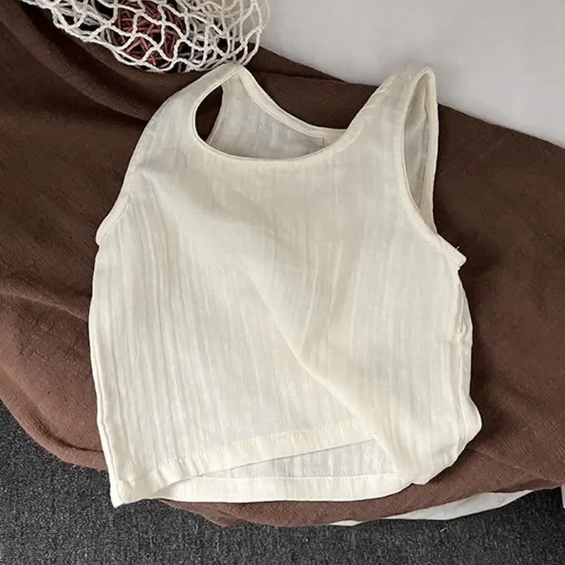 Einfarbig Leinen Tanktop für Kleinkind - Beige - 8Y - image 1
