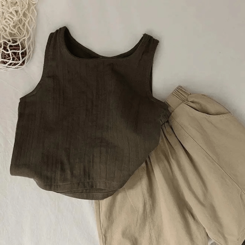 Einfarbig Leinen Tanktop für Kleinkind - image 5