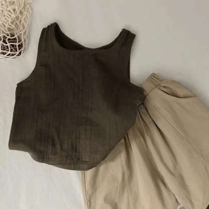 Einfarbig Leinen Tanktop für Kleinkind - image 5